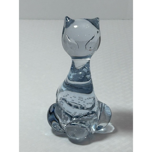 Sitting Kitten Cat clear Art Glass Figurine Paperweight twitching tail Cat 5.5 - Picture 1 of 9